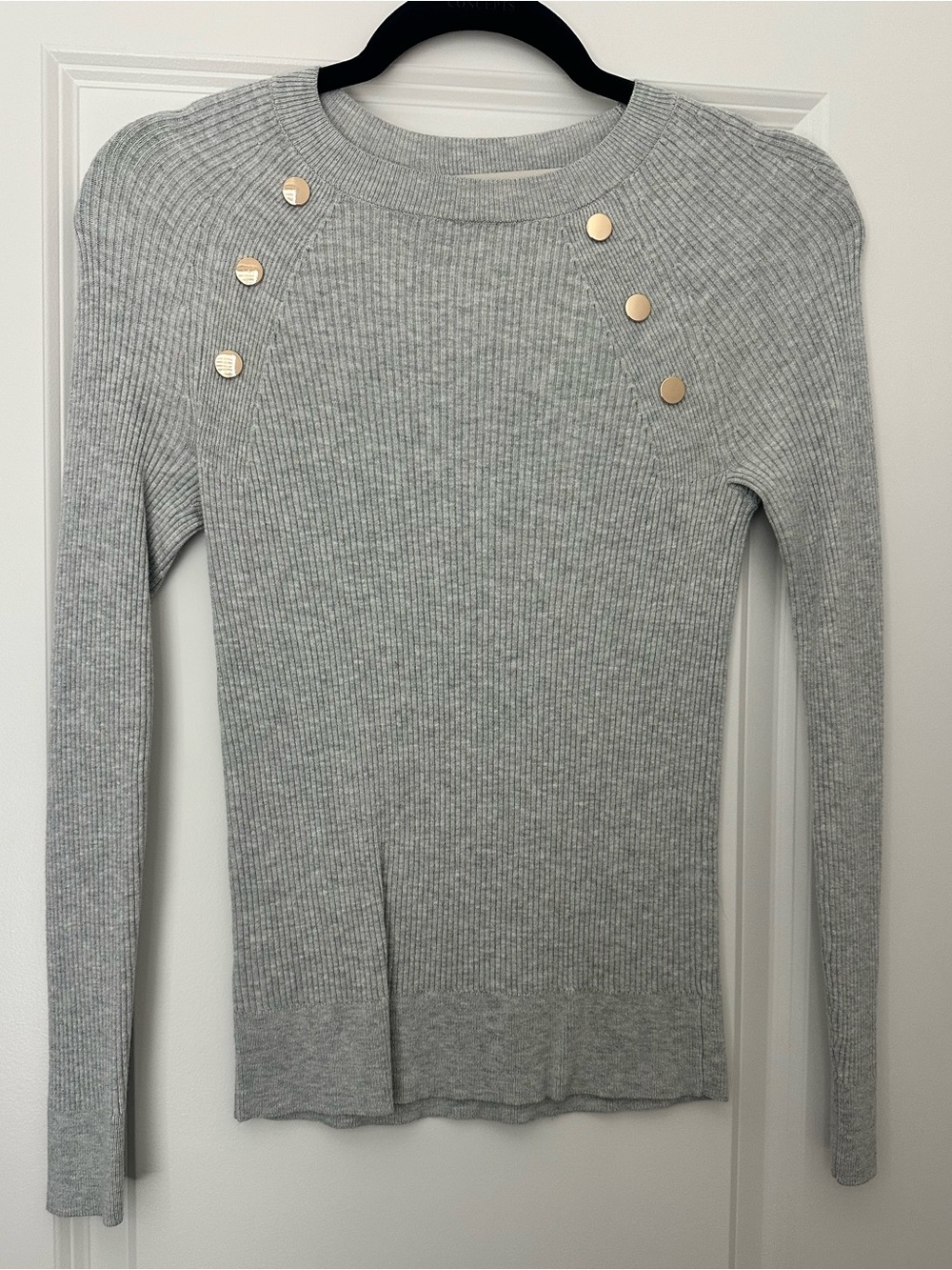 LOFT Light Gray Ribbed Long Sleeve Sweater